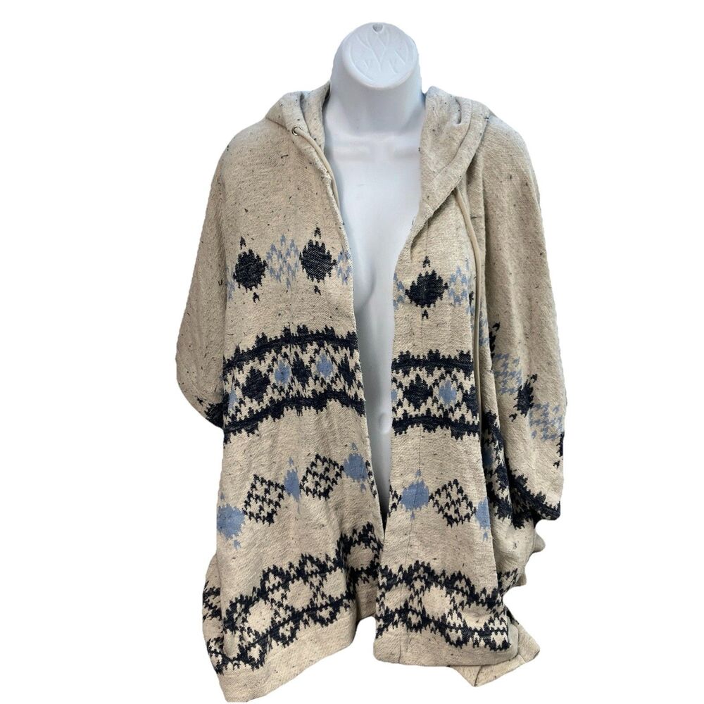 Aerie Boho‎ Southwestern Poncho Womens OS Western Aztec Hooded Knit Cape